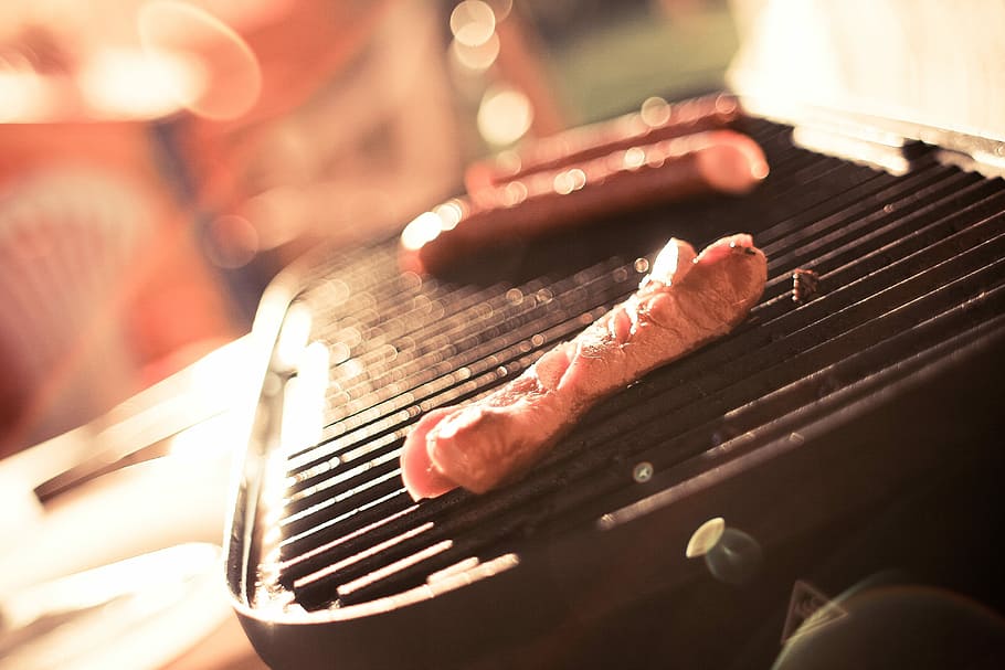 Sausages on a Grill, bokeh, depth of field, food, sunny, yummy