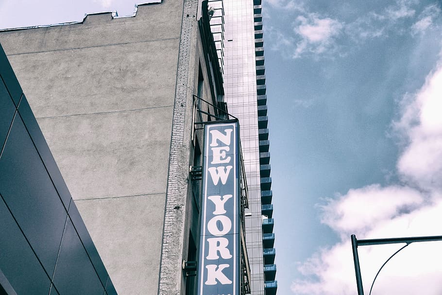 New York Signage at Daytime, architecture, buildings, clouds HD wallpaper