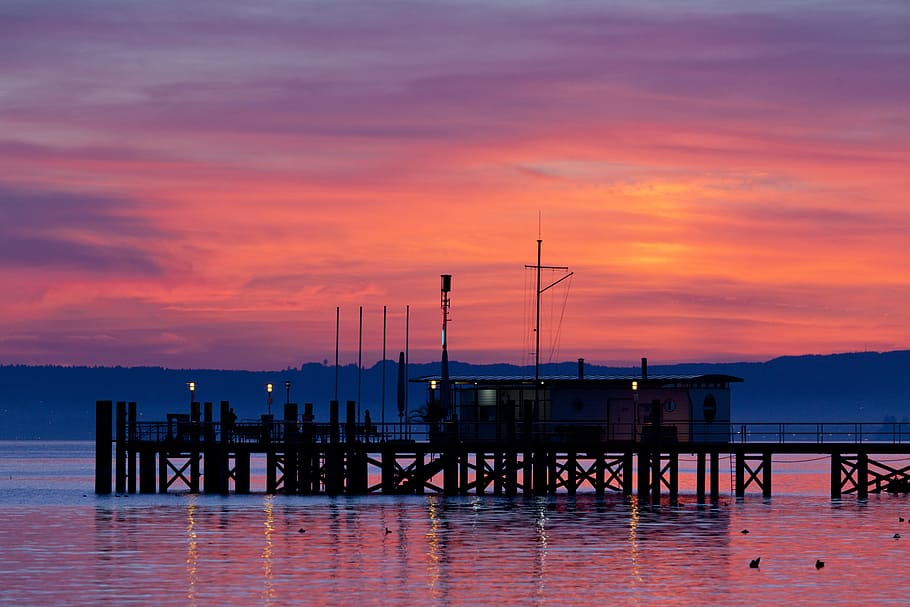 sunset, web, boardwalk, jetty, romantic, dusk, pier, nature HD wallpaper