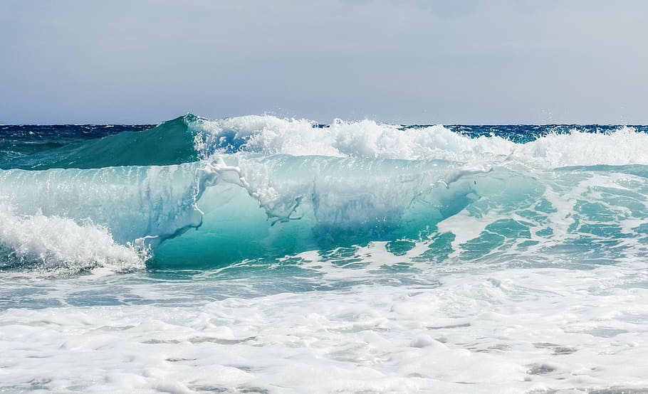 close up photo of sea waves, foam, spray, blue, beach, splash HD wallpaper