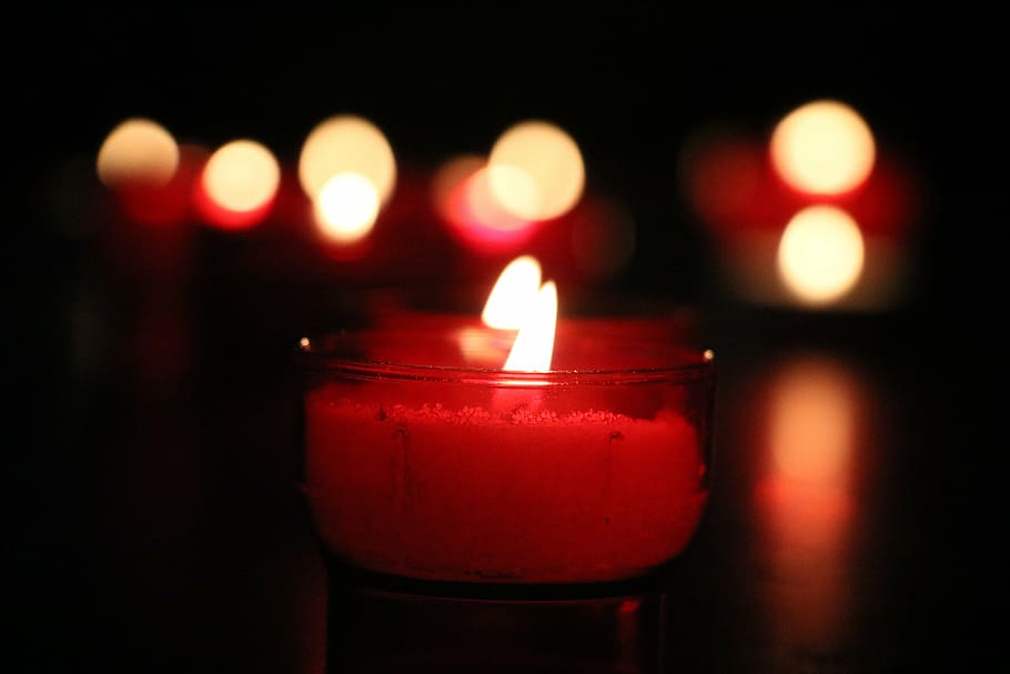 lit candle, light, church, flame, dark, love, advent, spieglung