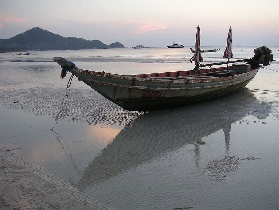 beach, mirroring, boot, sea, coast, reflections, asia, thailand HD wallpaper