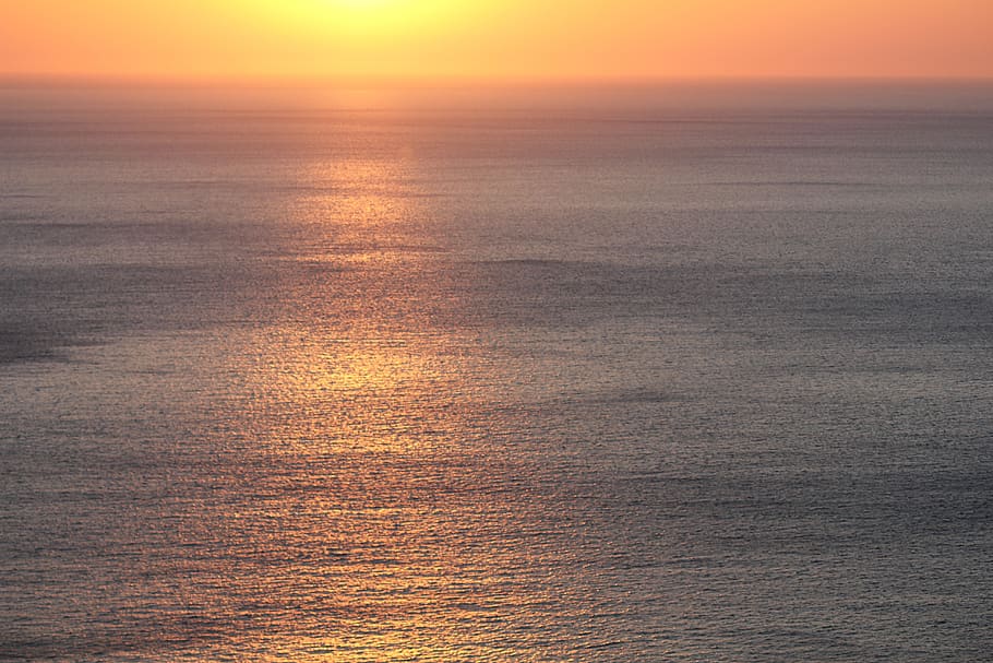 sunset, sea, setting sun, water, sky, tranquility, horizon HD wallpaper