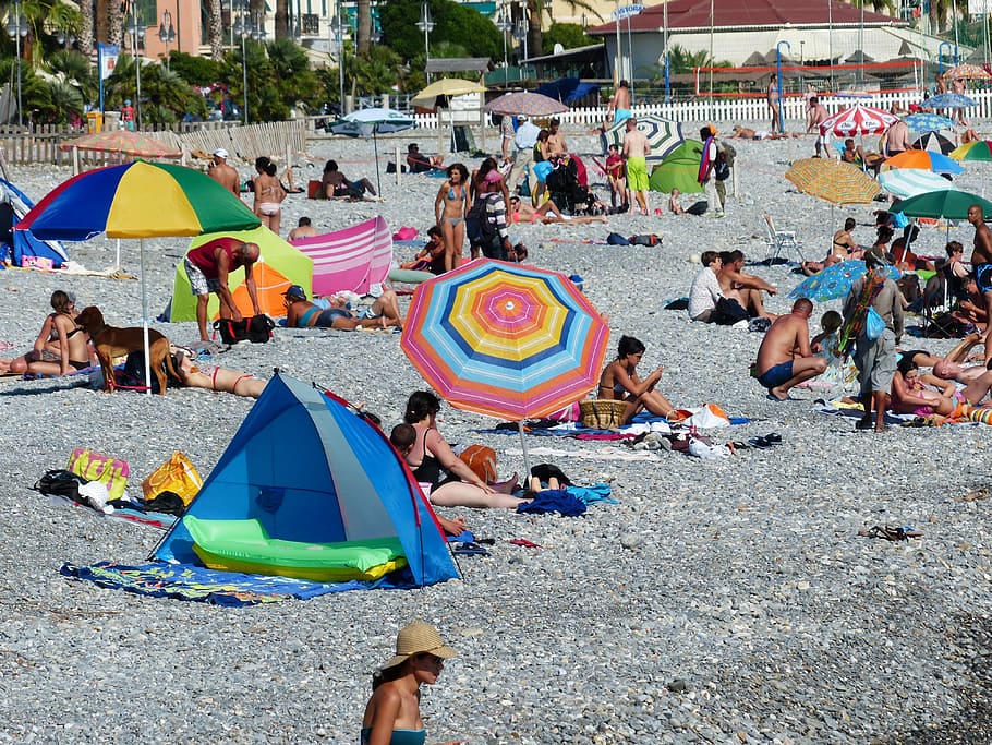 people sunbathing at beach, swim, holiday, sea, bathers, fun bathing, HD wallpaper