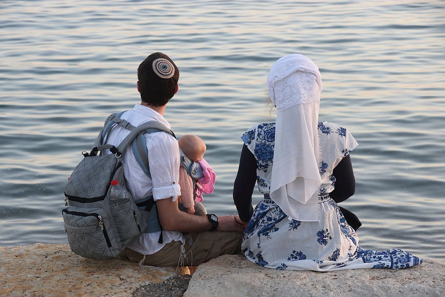 israel, eilat, seafront, man, woman, child, baby, couple water HD wallpaper
