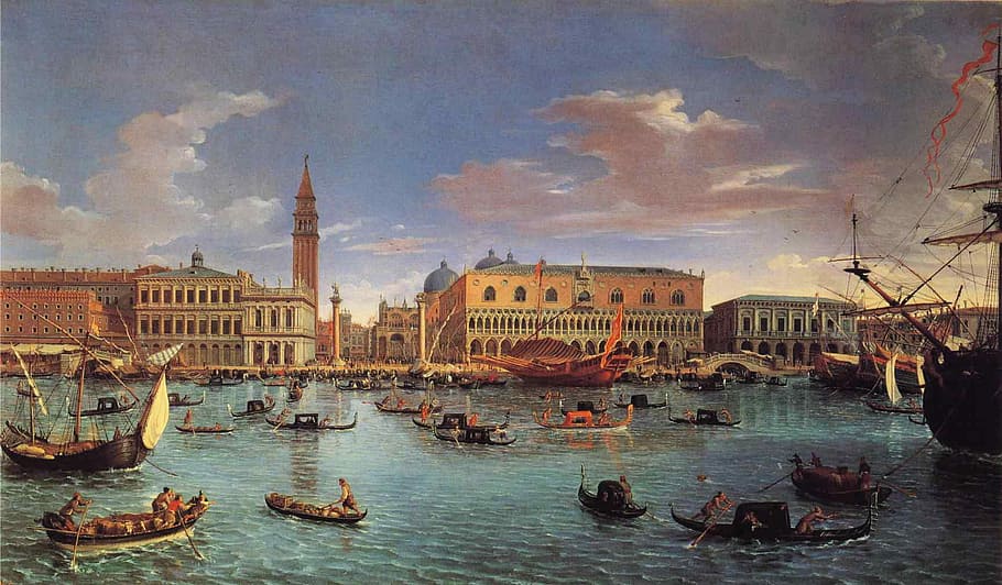 View of the San Marco Basin, boats, buildings, canal, city, cityscape