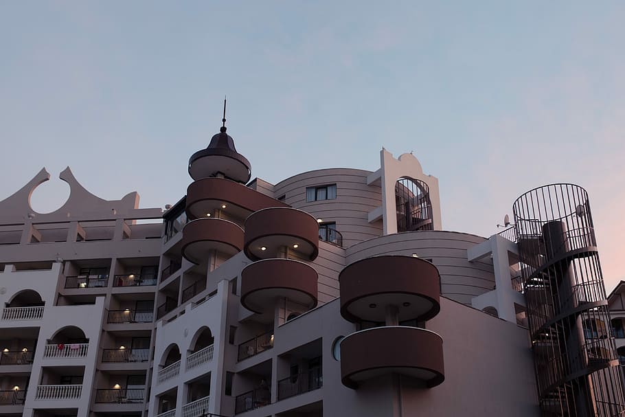 Hotel in Sunny Beach, Bulgaria, architecture, design, stairs HD wallpaper