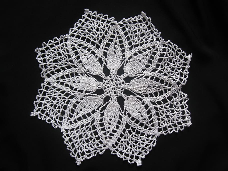 white crochet doily, mat, textile, fiber, material, woven, textured