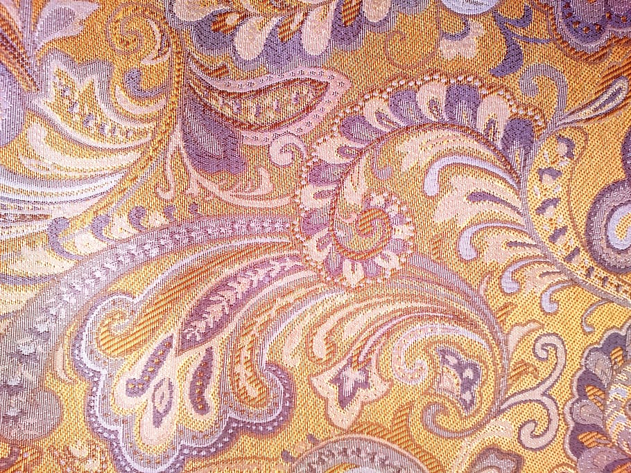 close-up photo of orange and purple floral textile, texture, fabric, HD wallpaper