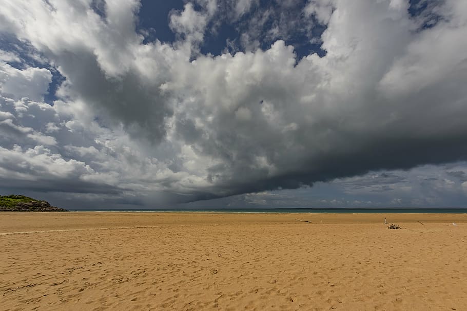 sand field during daytime, beach, cloud, sky clouds, cloud - sky HD wallpaper