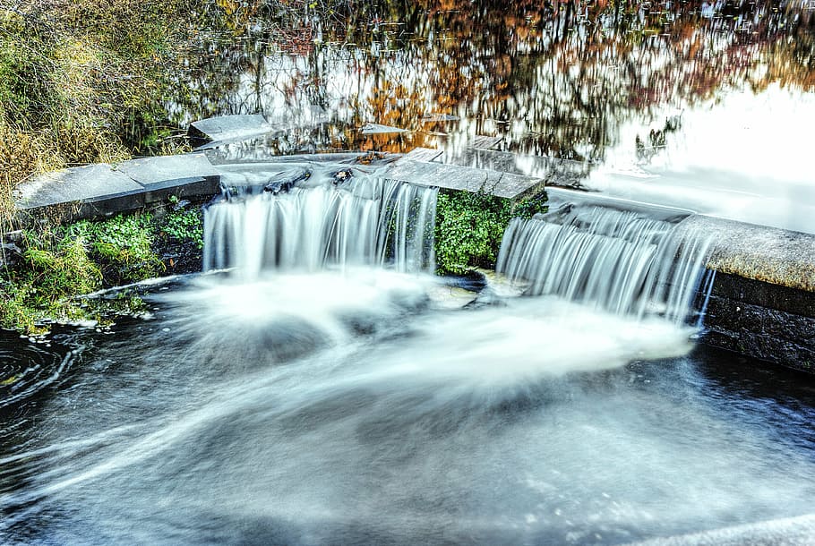 time lapse photography of pond, waterfall, hdr, falls, stream HD wallpaper