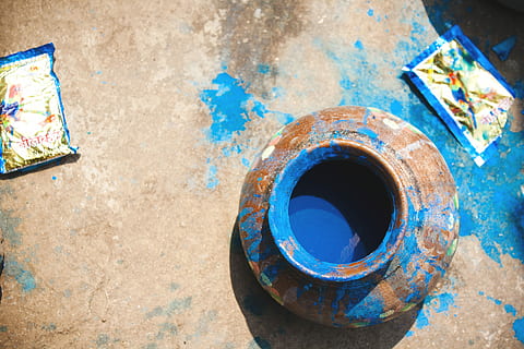 blue pot, top view of brown vase, paint, pottery, dye, chhattisgarh HD wallpaper