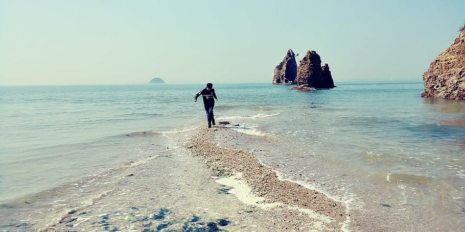 jebudo, play, waves, blue, water, sea, island, moses, west sea HD wallpaper
