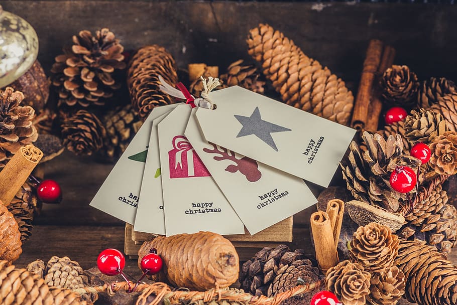 pine, cone, tag, christmas, holiday, season, celebration, decoration HD wallpaper