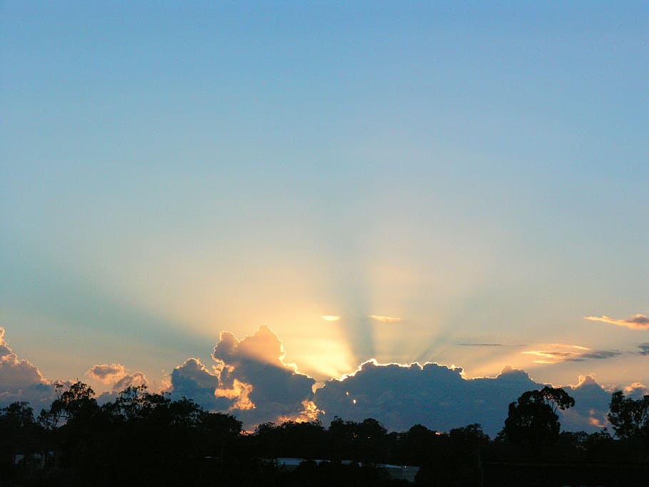 slihouette of trees, Sunrise, Corona, Cloud, Dramatic, sky HD wallpaper