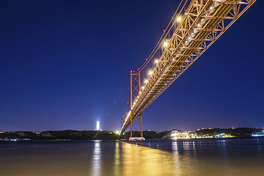 Golden Bridge, abril, tejo, lisbon, portugal, suspension bridge HD wallpaper
