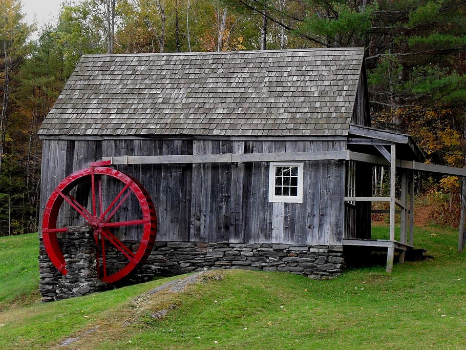 Mill, Wheel, Rustic, Weathered, new england, green, wood, water wheel, HD wallpaper