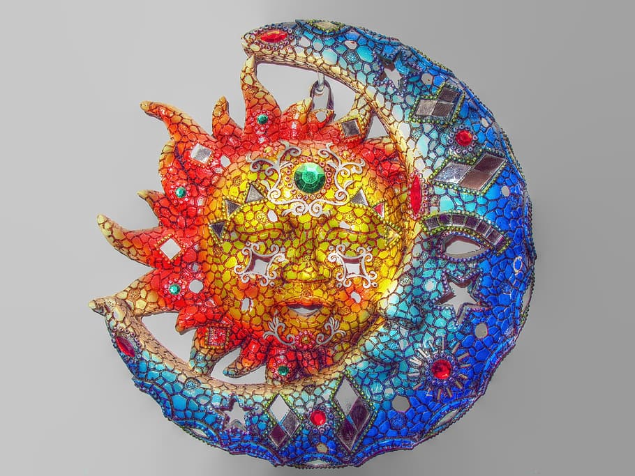 sun, moon, decoration, crafts, pattern, ornate, illustration HD wallpaper