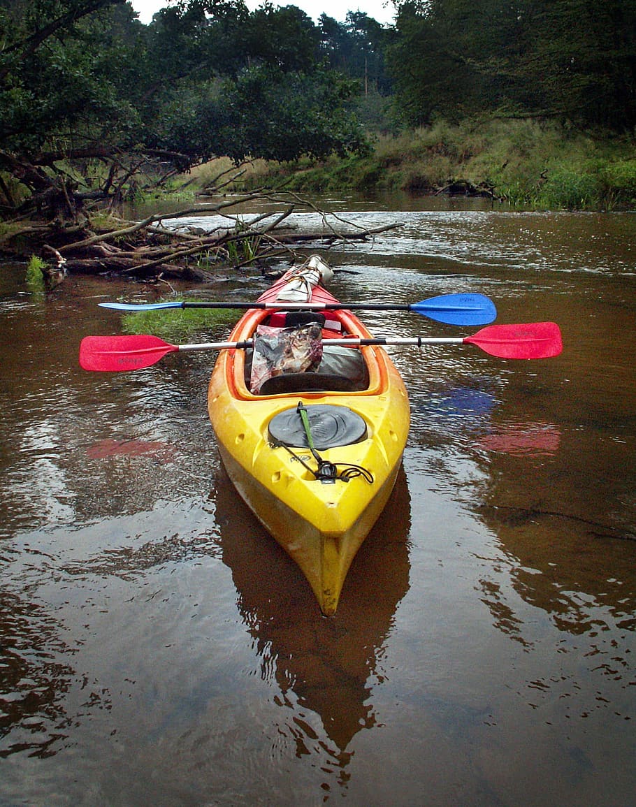 Kayak, Rafting, River, a small pan, nautical vessel, yellow HD wallpaper