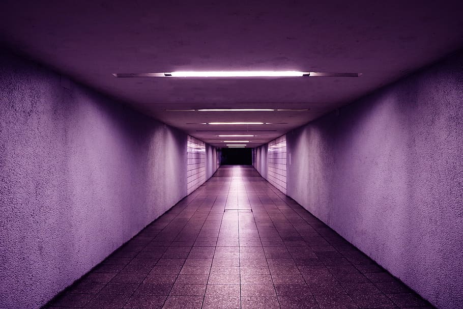 lighted hallway, Lost in the infinite.., underpass, tunnel, purple, HD wallpaper