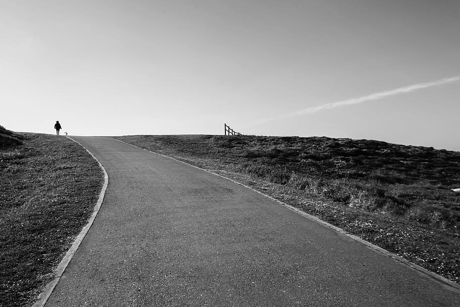 landscape, horizon, path, walk, hill, silhouette, nature, open air HD wallpaper