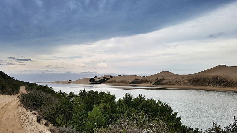 Dune, River, Sand Beach, Lake, water, sea, south africa, clouds HD wallpaper
