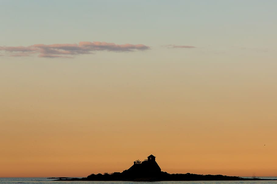 silhouette of house on top of mountain, landscape, photography HD wallpaper