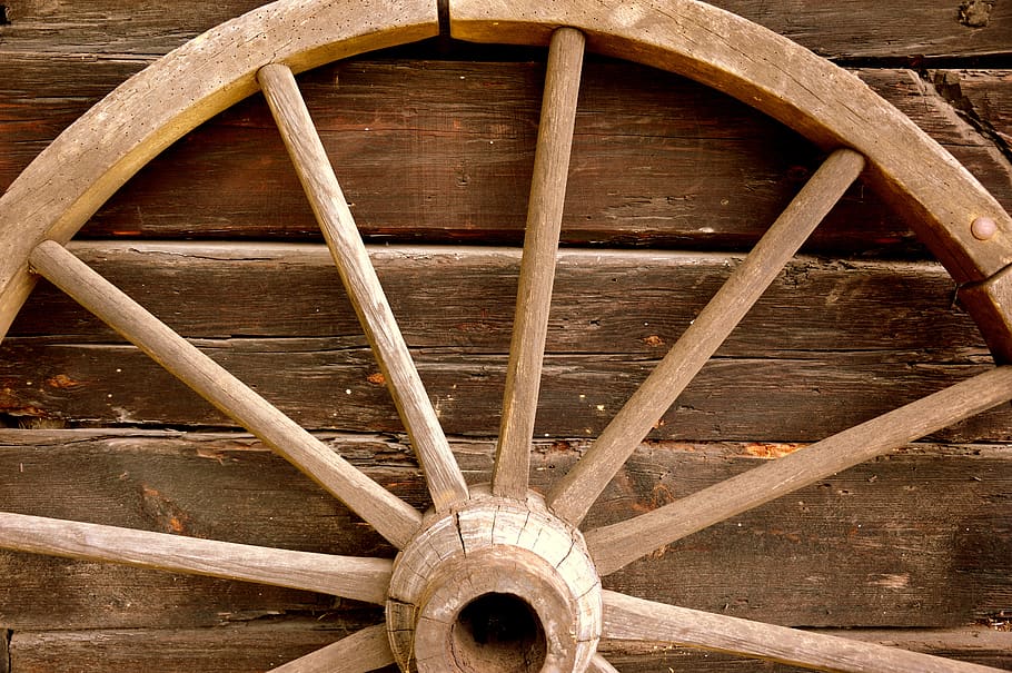 Public Domain. wheel, wagon wheel, wood, old, wood - material, built struct...