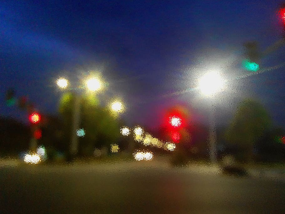 lamp, filter, bokeh, glass, street, evening, traffic, road HD wallpaper