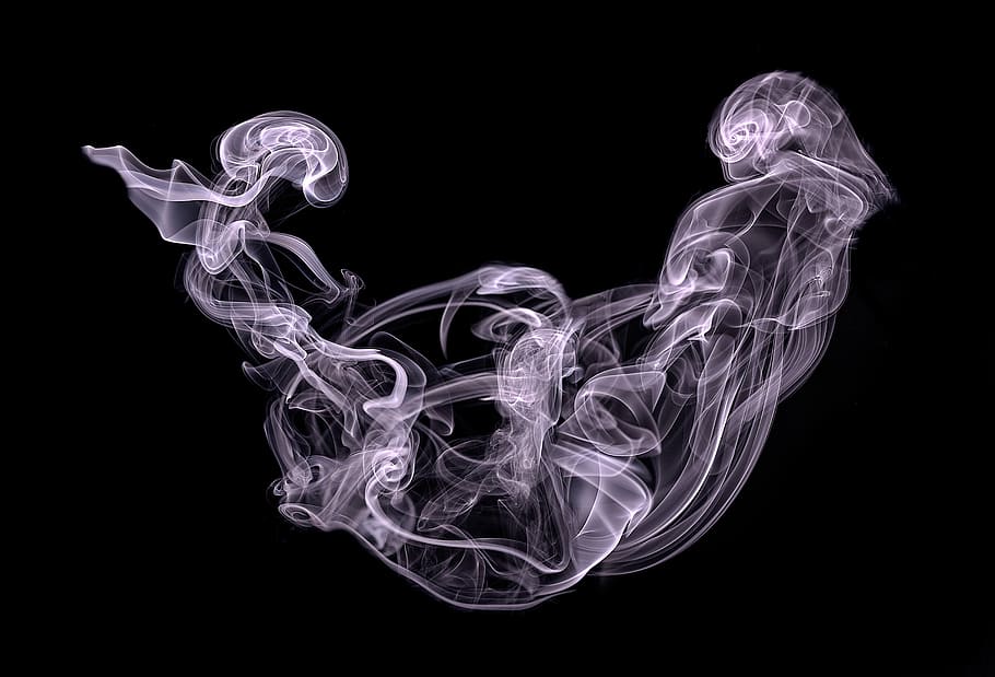 gray smoke closeup photo, white smoke illustration, dark, black background HD wallpaper