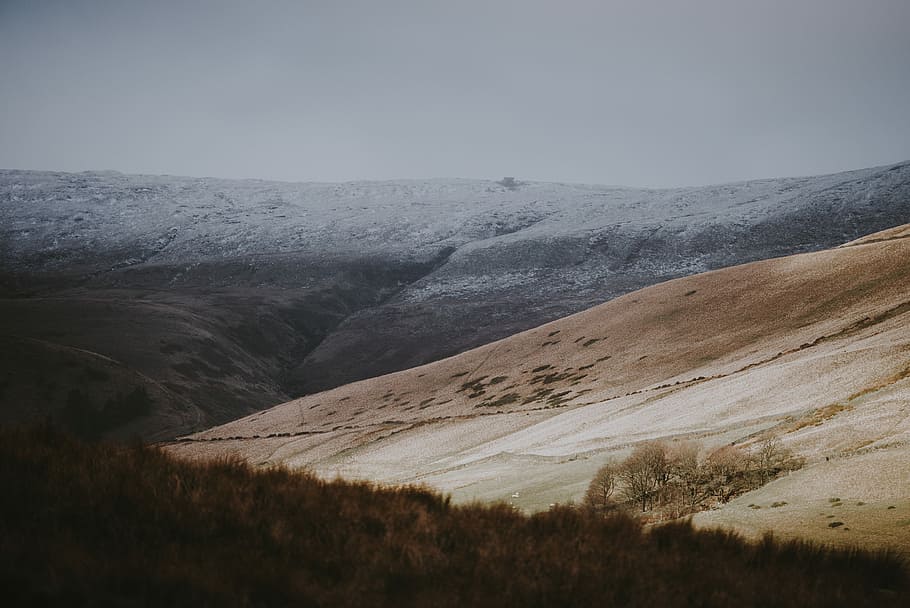 Countryside Tones, gray and brown mountains, snow, winter, cloud HD wallpaper