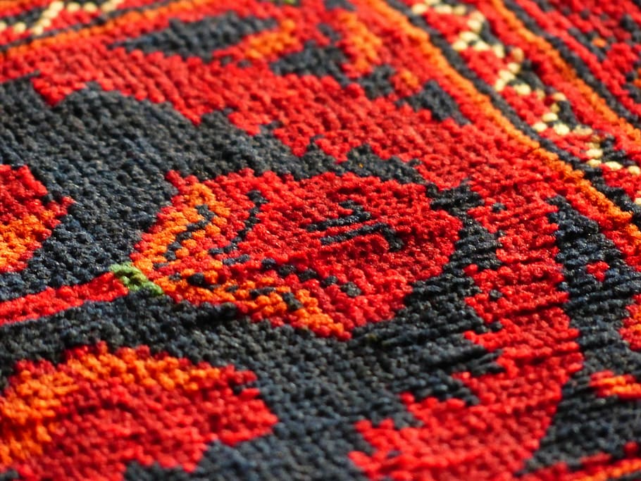 red and black floral textile, carpet, tying, silk, wool, carpet weaving center HD wallpaper