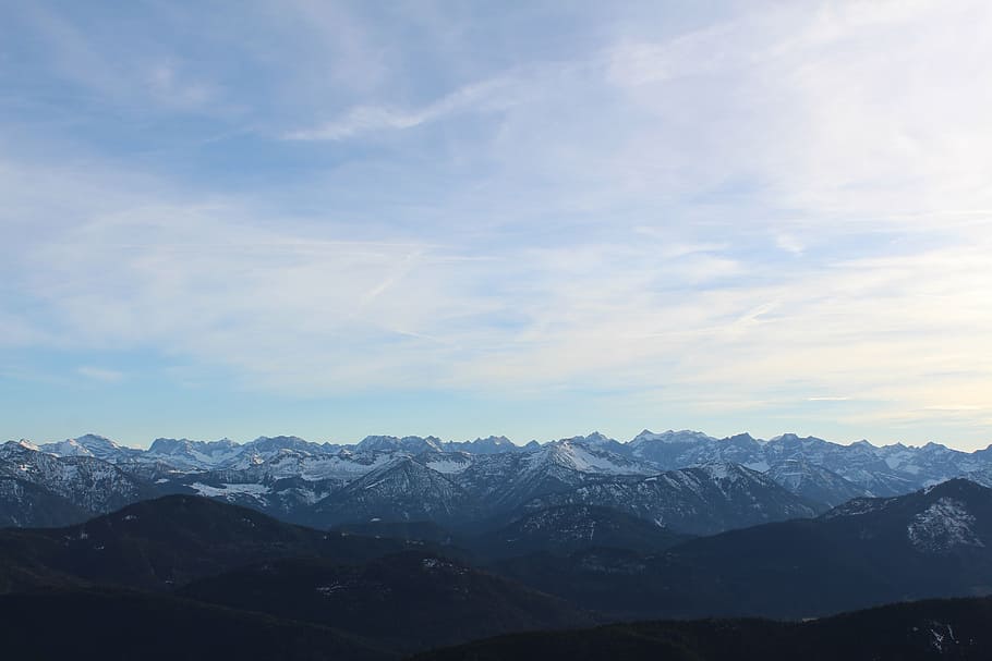 mountains, panorama, alpine, snow, clouds, winter, foothills of the HD wallpaper