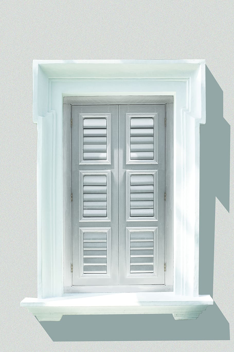 white wooden window shutter, white framed louvered window, building HD wallpaper
