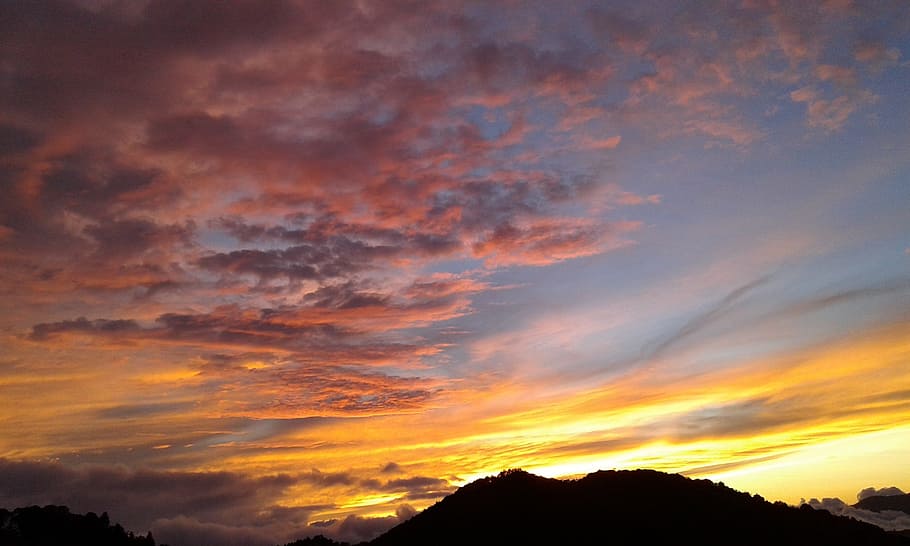 sunset, nature, panoramic, dawn, sky, cloud - sky, silhouette HD wallpaper