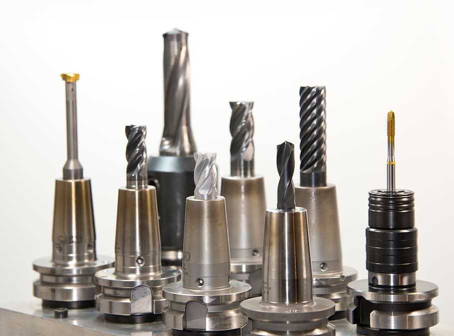 eight assorted gray drill bits, milling, milling machine, drilling HD wallpaper