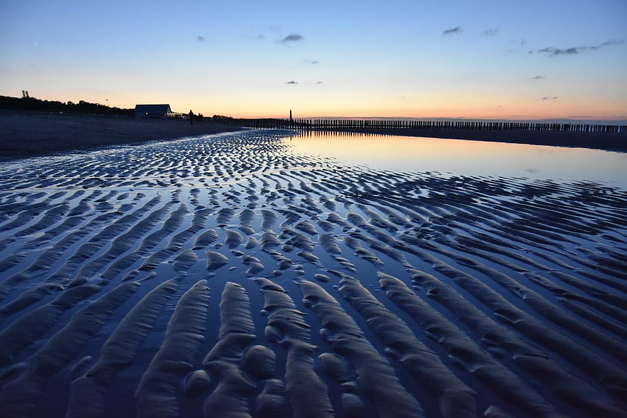 beach, sunset, north sea, ebb, afterglow, farbenpracht, beach sunset HD wallpaper