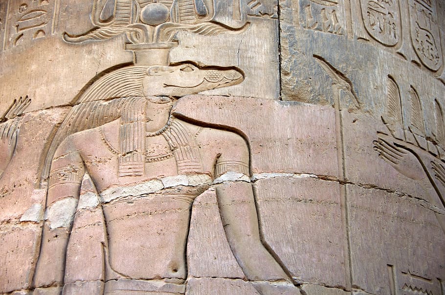 egypt, kom-ombo, temple, engraving, sobek, gods, egyptians