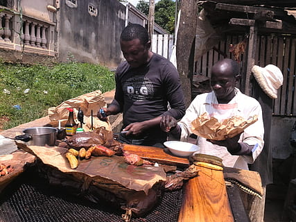 kitchen, meat, cameroon, good, real people, men, preparation HD wallpaper