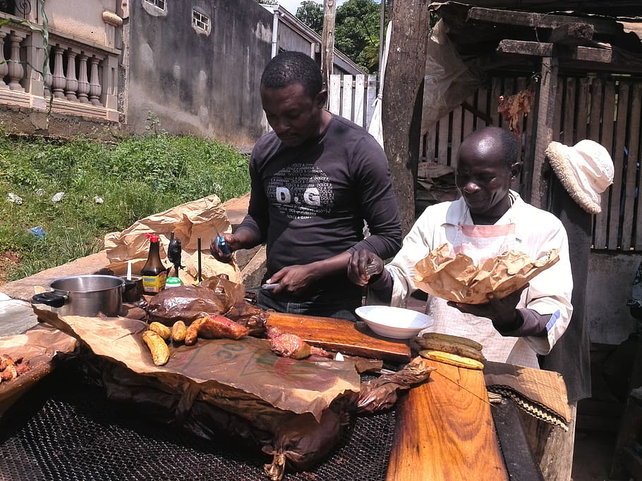 kitchen, meat, cameroon, good, real people, men, preparation HD wallpaper