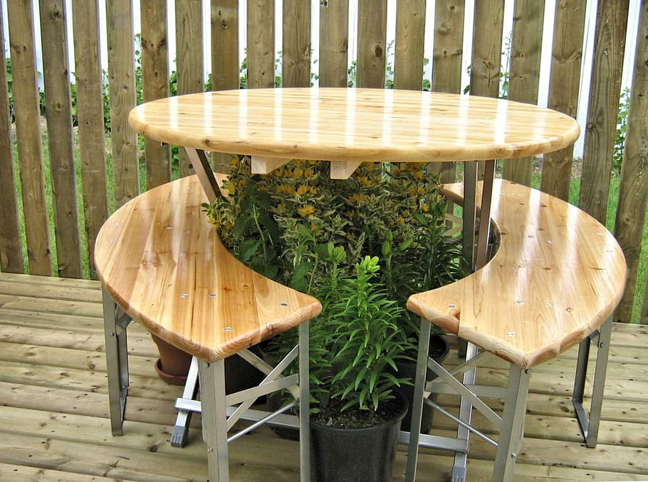 Table, Deck, Wood, Varnish, Outdoors, chair, wood - material HD wallpaper