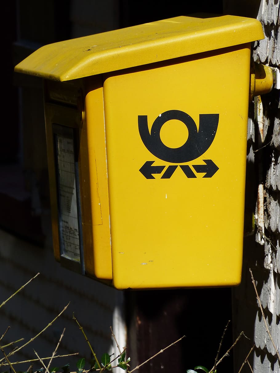 Mailbox, Yellow, Letters, Post, deutsche post, post horn, communication HD wallpaper