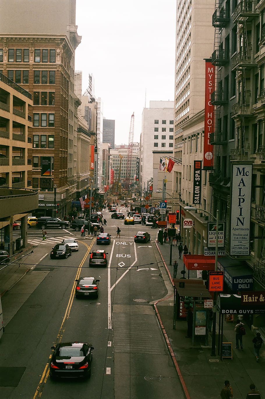 Stockton street, San Francisco, architecture and Cityscape, traffic HD wallpaper