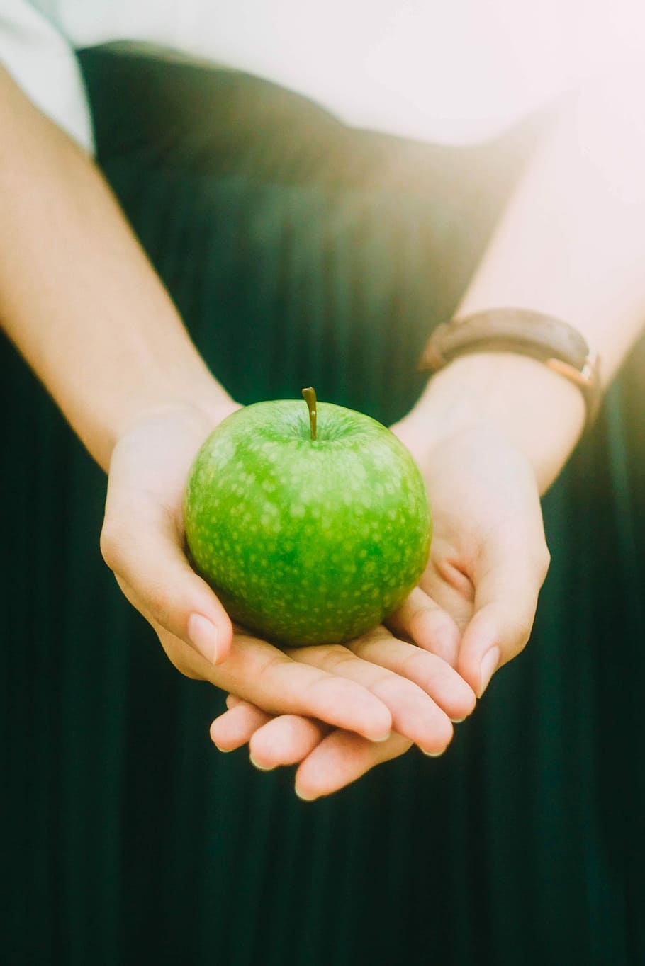 green apple on man hand, apple - Fruit, human Hand, women, holding HD wallpaper