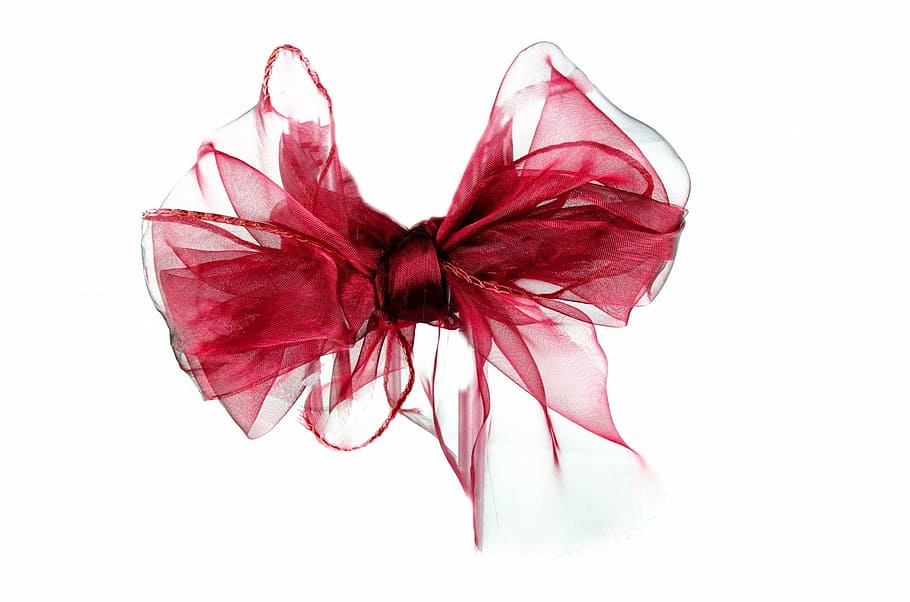 red ribbon with white background, bow, gift, reward, satin, tied, HD wallpaper