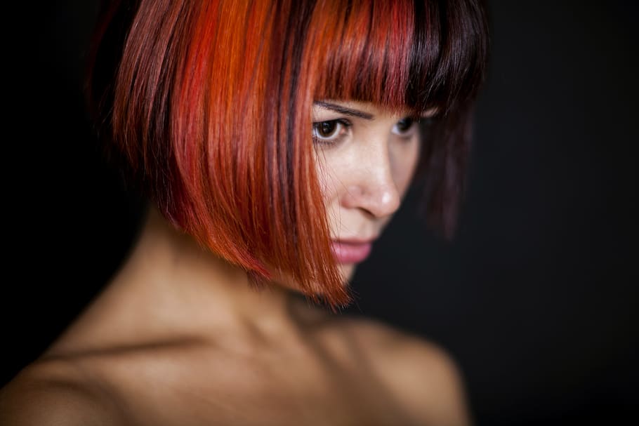 red and black hair woman, Women'S, Girl, Portrait, Beauty, Model, HD wallpaper