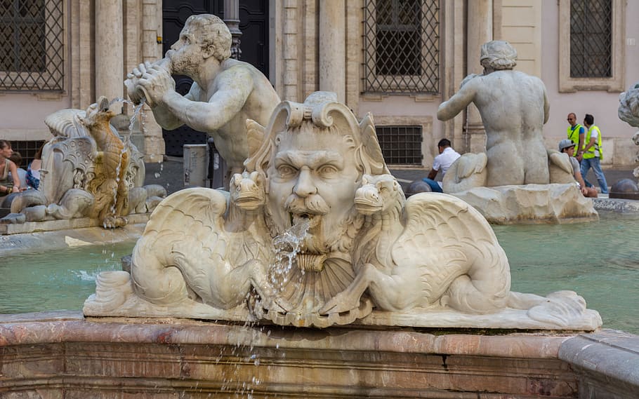 rome, moor fountain, piazza navona, italy, sculpture, art and craft, HD wallpaper