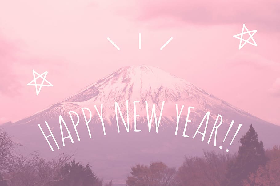 Happy New Year greeting with mountain, snow, nature, winter, sky HD wallpaper