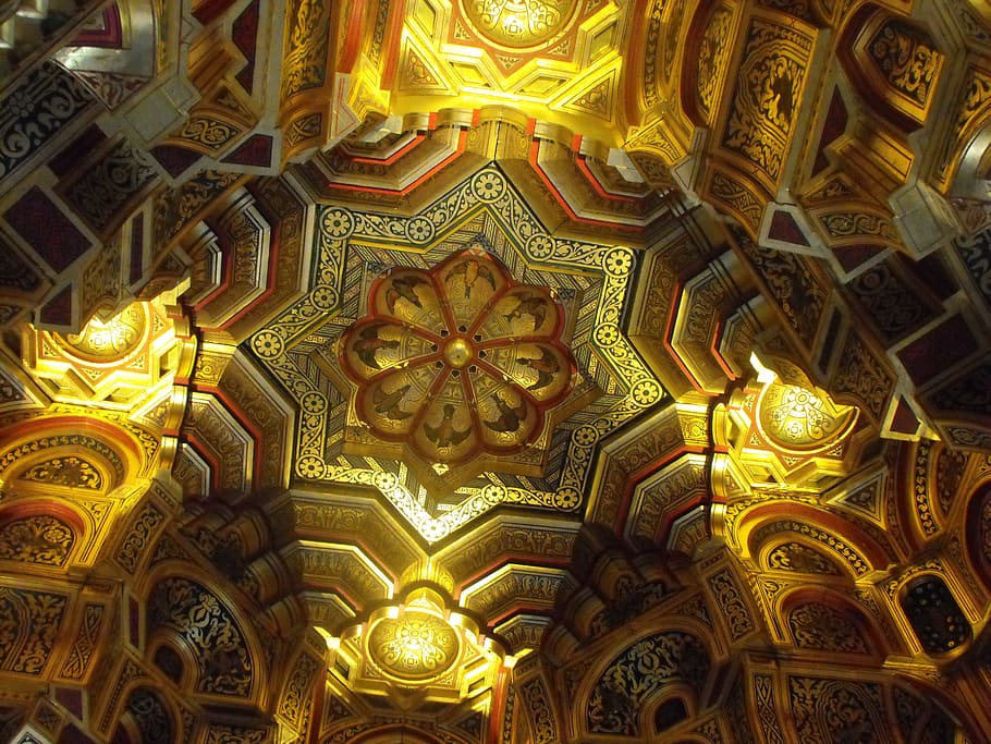 low-angle view photography of ceiling artwork, ornate, roof, interior