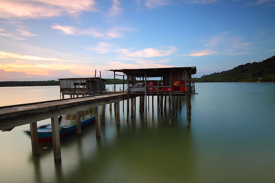 wood, jetty, sea, dawn, beach, bridge, daylight, dusk, lake, landscape HD wallpaper